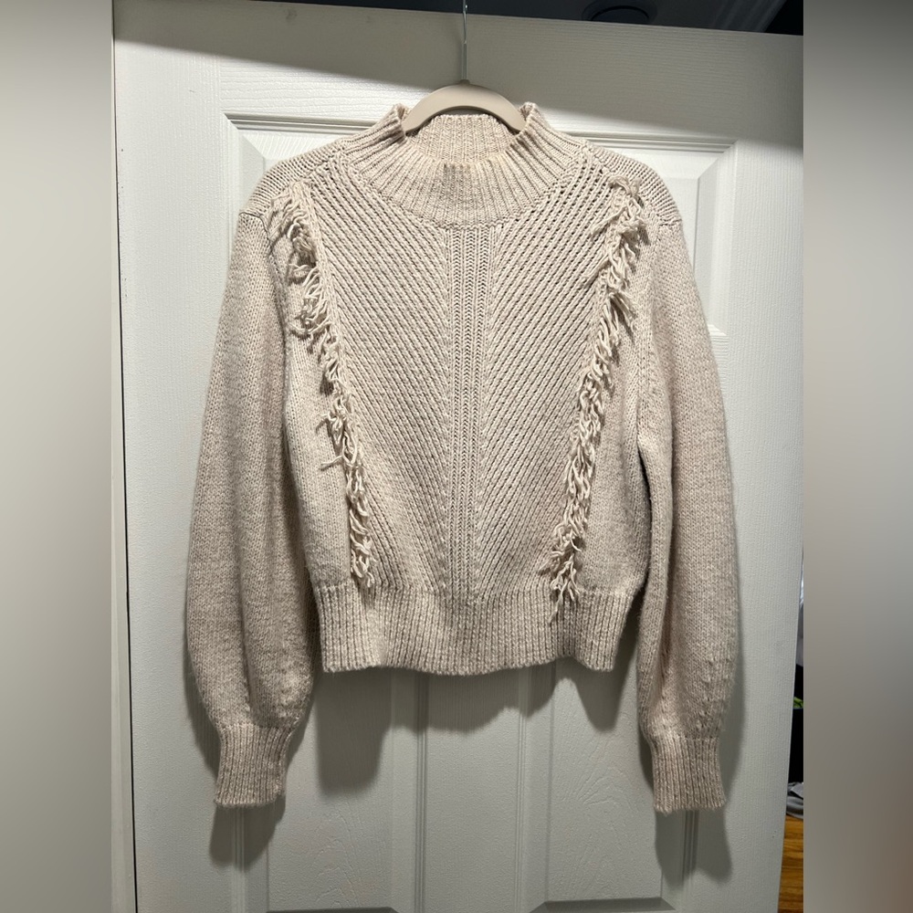 Cream Sweater with Fringe Detail
